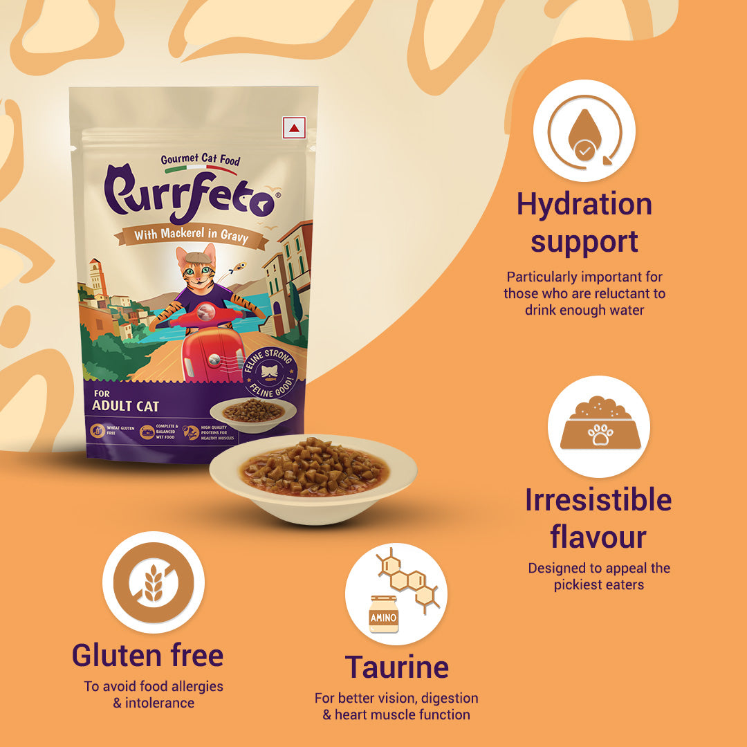 Purrfeto Adult Wet Cat Food with Mackerel in Gravy - 80g