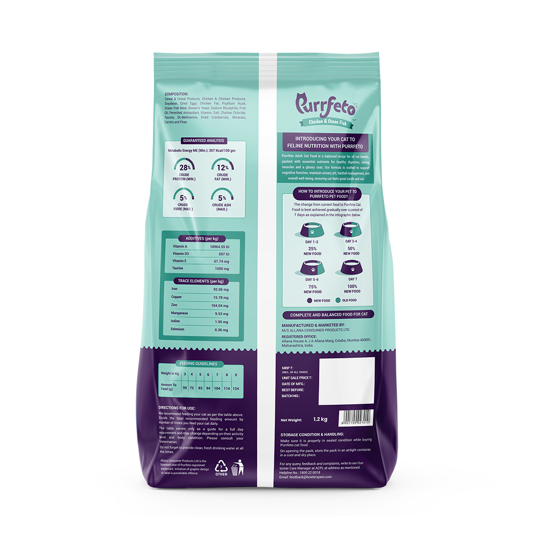 Purrfeto Adult Dry Cat Food with Chicken & Ocean Fish - 1.2kg