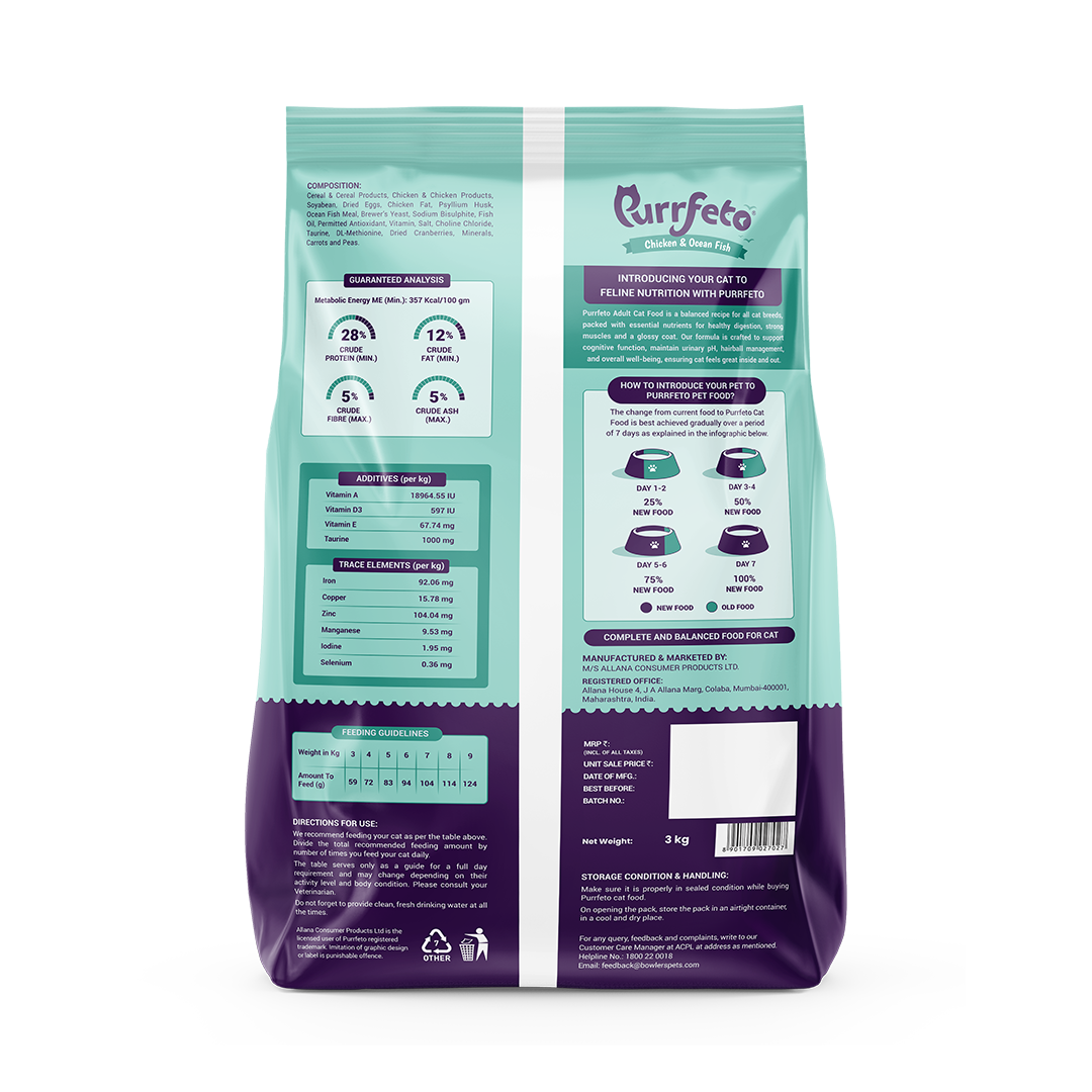 Purrfeto Adult Dry Cat Food with Chicken & Ocean Fish - 3kg