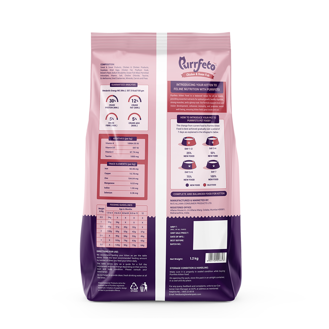 Purrfeto Dry Cat Food for Kitten with Chicken & Ocean Fish - 1.2kg