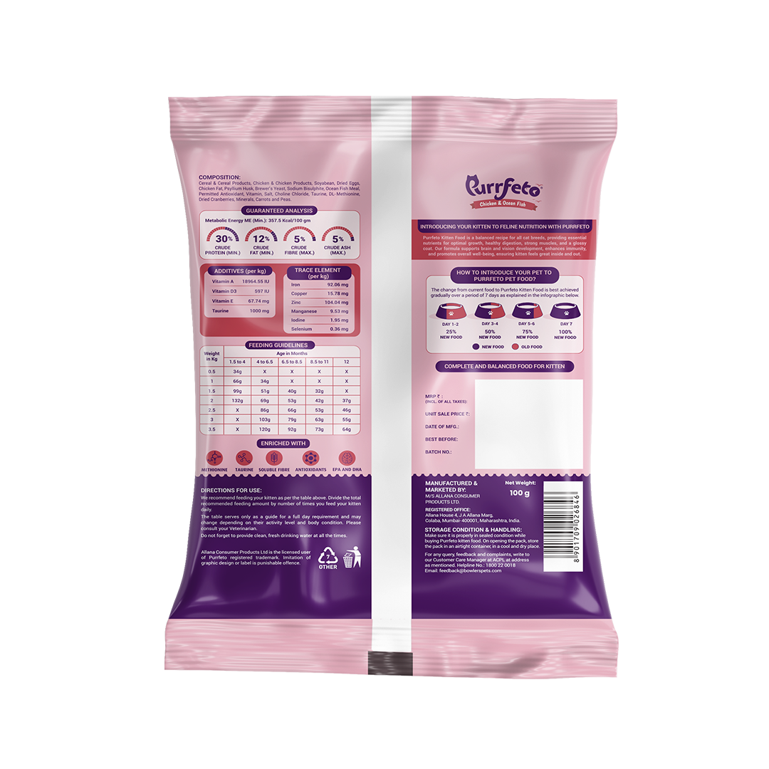 Purrfeto Dry Cat Food for Kitten with Chicken & Ocean Fish - 100g
