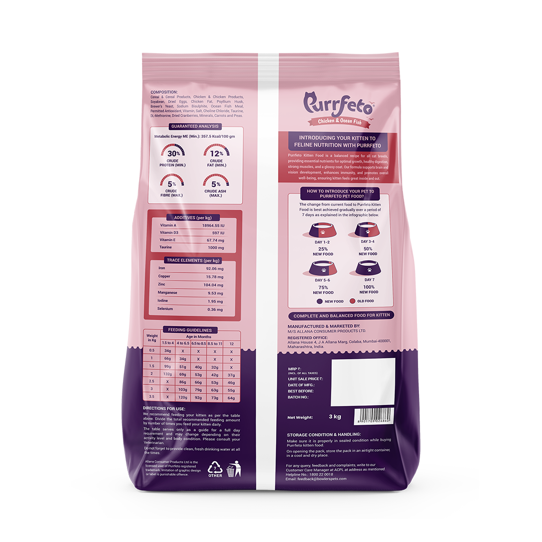 Purrfeto Dry Cat Food for Kitten with Chicken & Ocean Fish - 3kg