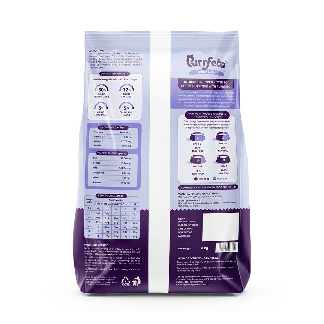 Purrfeto Dry Cat Food for Kitten with Chicken & Rice - 3kg