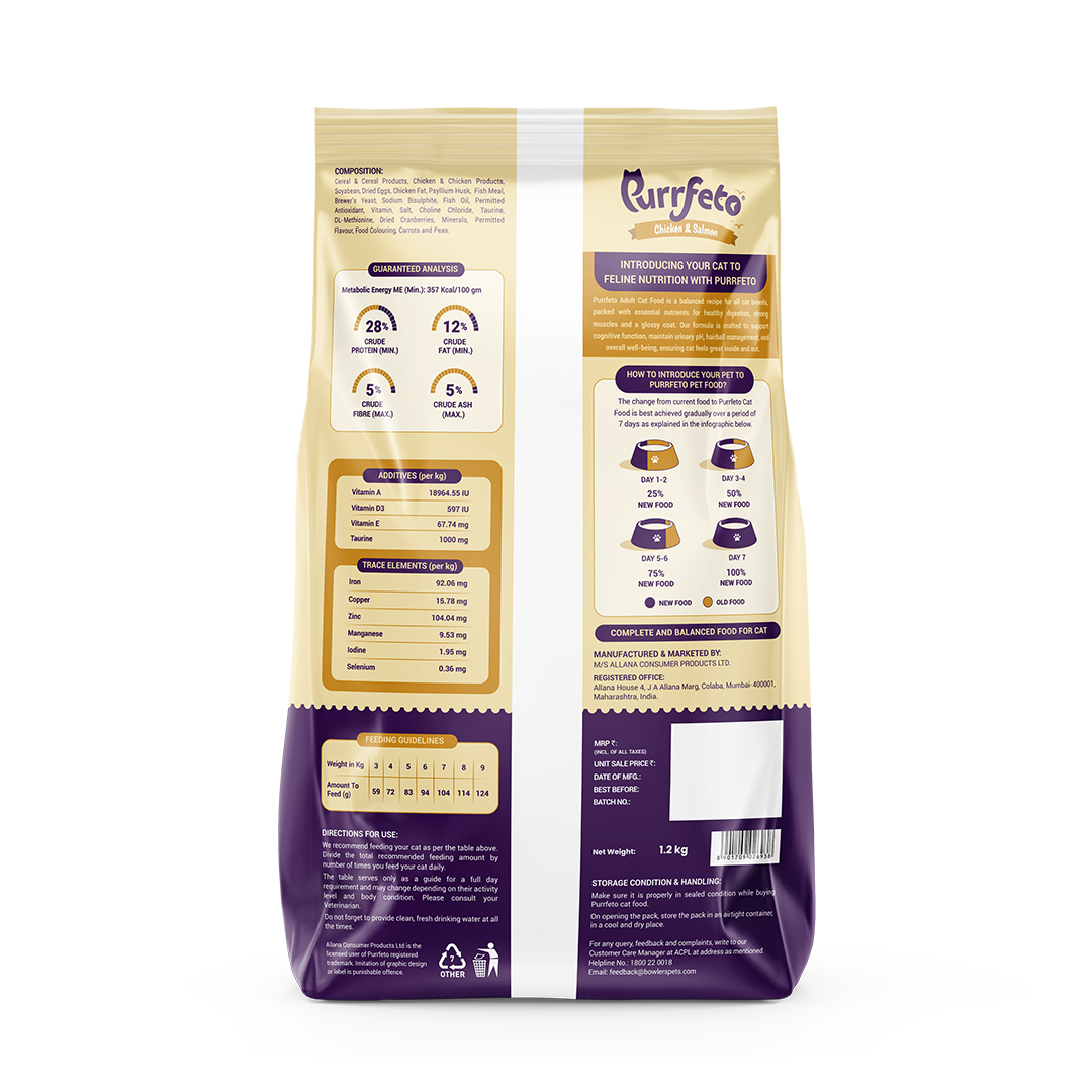 Purrfeto Adult Dry Cat Food with Chicken & Salmon - 1.2kg