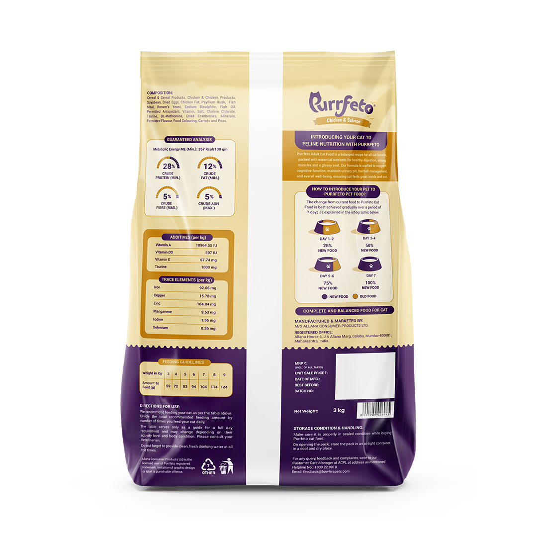 Purrfeto Adult Dry Cat Food with Chicken & Salmon - 3kg