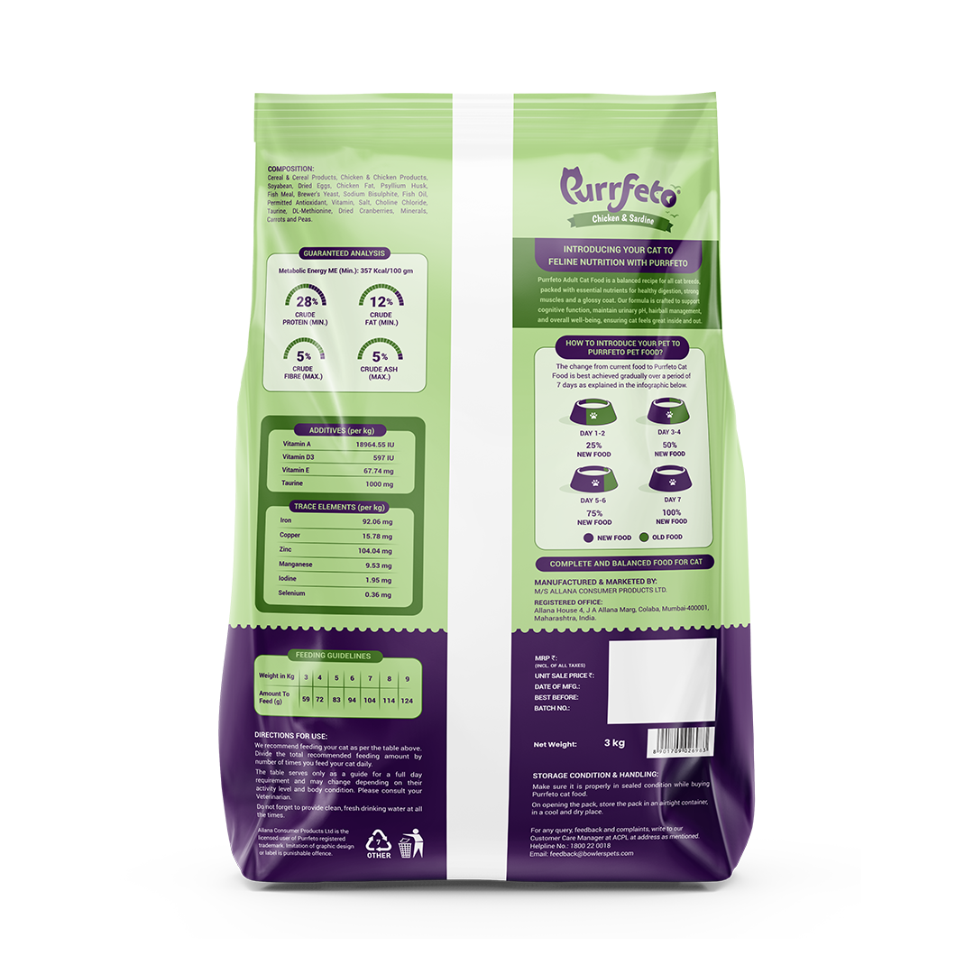 Purrfeto Adult Dry Cat Food with Chicken & Sardine - 3kg