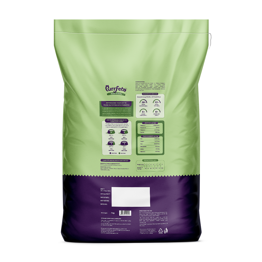 Purrfeto Adult Dry Cat Food with Chicken & Sardine - 7kg